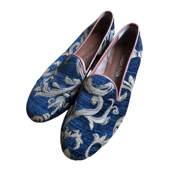 Ramon Tenza Taylor Smoking Loafer Leather Trim with Velvet Embroidery EUC Size 7 - Picture 1 of 10